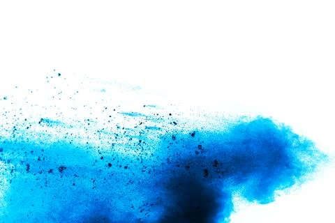 Black particles splatter on white background. Black powder dust burst. Foto stock