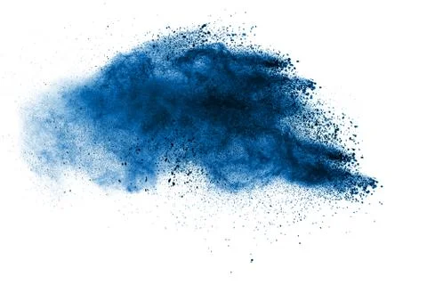 Black particles splatter on white background. Black powder dust burst. Stock Photos