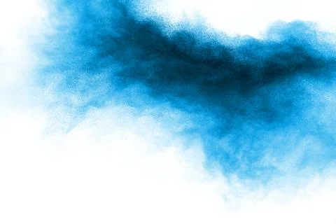 Black particles splatter on white background. Black powder dust burst. Stock Photos