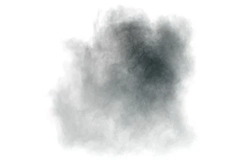 Black particles splatter on white background. Black powder dust burst. Stock Photos
