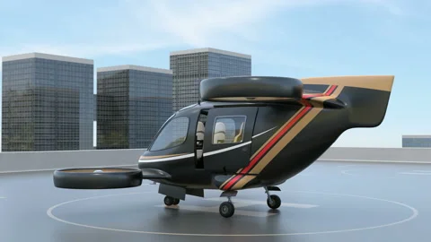 Black Passenger Drone (flying car) takeoff from drone Port Video stock 123337853