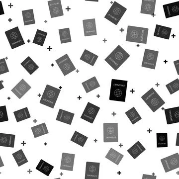 Black Passport with biometric data icon isolated seamless pattern on white Stock Illustration