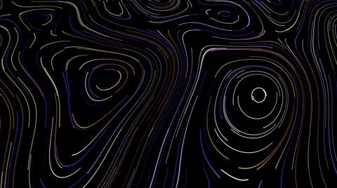 Black pattern background. Motion. Abstract contoured thin applique that shimmers Stock Illustration