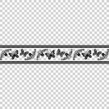 Black pattern butterfly and floral border element isolated Stock Illustration