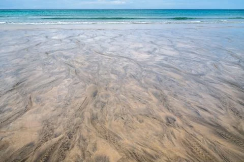 Black patterns on the beach sand Stock Photos
