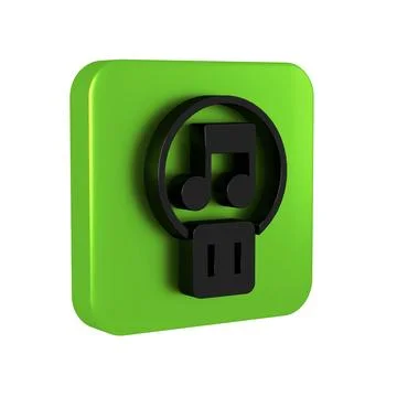 Black Pause button icon isolated on transparent background. Green square bu.. Stock Illustration