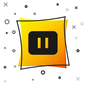 Black Pause button icon isolated on white background. Yellow square button... Stock Illustration