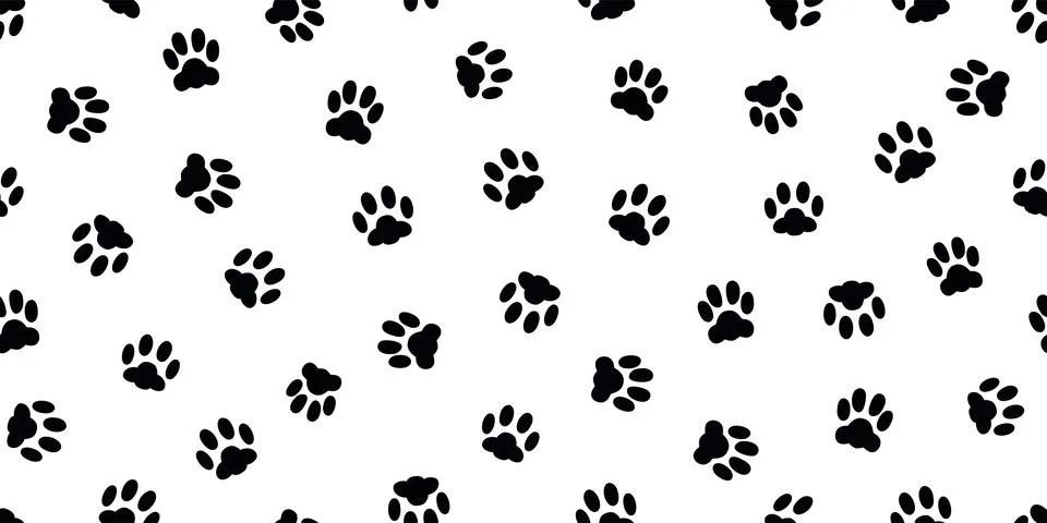 Black Paw Seamless Pattern. Vector Cat Paw Silhouettes Repeat Tile Illustrazione stock