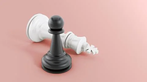 Black pawn defeats white king. 3D illustration Stock Illustration