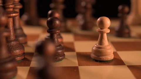 Black pawn piece strikes down white pawn chess match Video stock 116270267