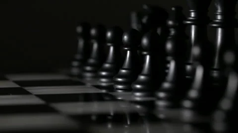 Black Pawns Lined Up on Marble Chess Board 2 Stock Footage 61406152