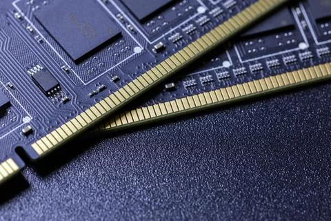 Black pc memory universal dark cloesup background with selective focus Stock Photos
