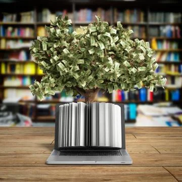 Black pc with money tree 3d render Success knowlage concept Stock-Illustration