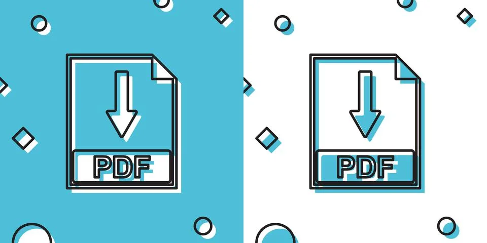Black PDF file document icon isolated on blue and white background. Download PDF Stock Illustration
