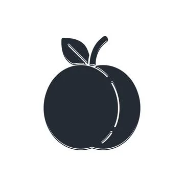 Black Peach fruit or nectarine with leaf icon isolated on white background... Stock Illustration
