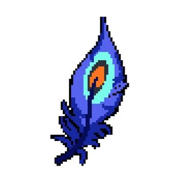Black peacock feather pixel art vector illustration Stock Illustration