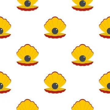 Black pearl in a sea shell pattern seamless Stock Illustration