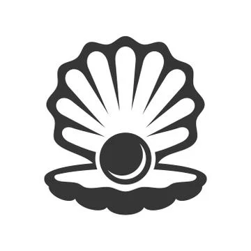 Black Pearl in Shell Icon. Vector Stock Illustration