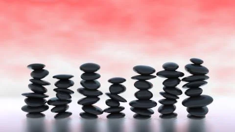 Black pebble stacks on over red Ilustração Stock