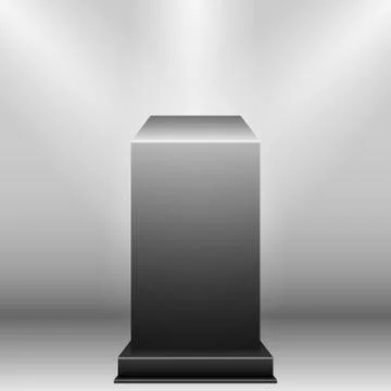 Black Pedestal with light source isolated on grey background, vector Stock Illustration