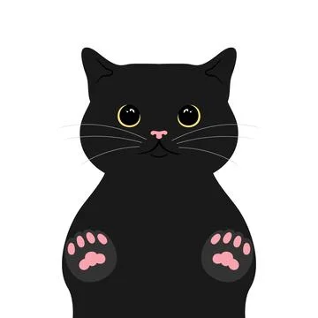 Black peeking cat puts his paws on a glass. Cat with paw prints Stock Illustration
