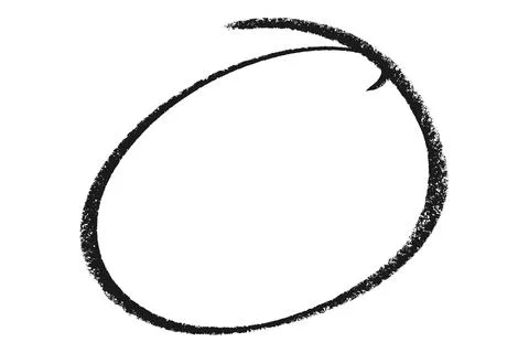 Black pencil highlight circle mark isolated on white background Illustrazione stock