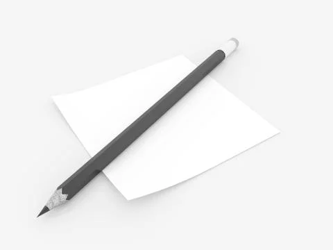 Black pencil with note rendered on white background Stock Illustration