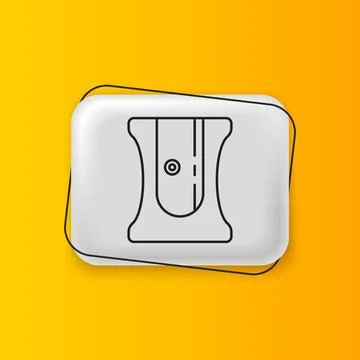 Black Pencil sharpener icon isolated on yellow background. Silver rectangle.. Stock Illustration