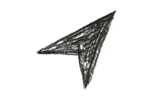 A black pencil sketch of a location cursor isolated on a white background. Stock Illustration