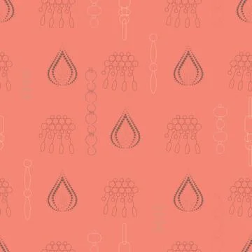 Black pendants seamless pattern on coral background. Stock Illustration