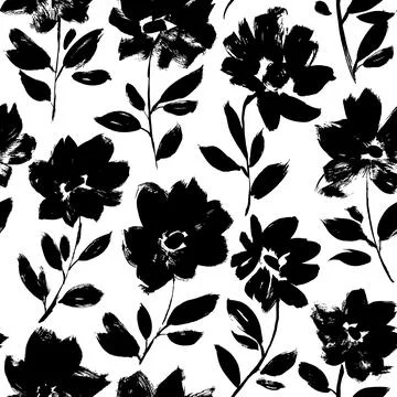 Black peony hand drawn vector seamless pattern. Stock Illustration