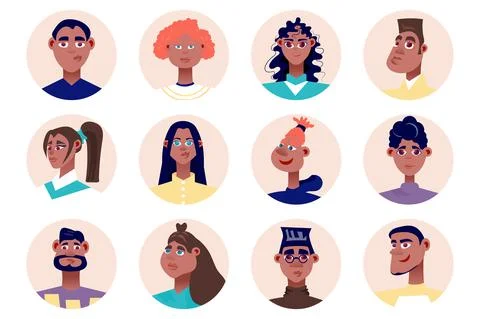 Black people avatars isolated set. Diverse men and women with different looks Stock Illustration