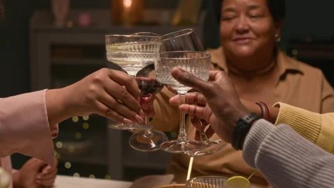 Black People Clinking Glasses with Wine Celebrating Occasion at Home Dinner Vidéo 304669669