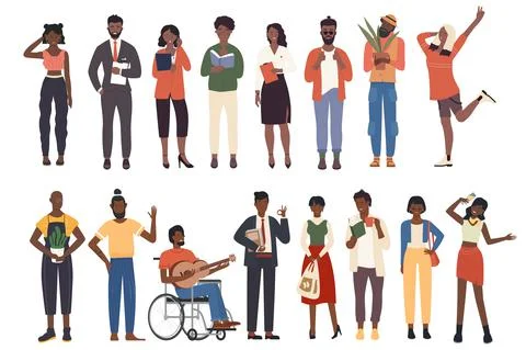 Black people of different professions set, professional corporate business team Stock Illustration