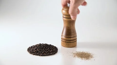 Black Pepper Mill Grinding Spice Close-Up 4k Stock Footage 341664178