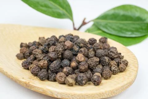 Black pepper in spoon Stock Photos