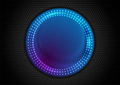 Black perforated background with blue purple glowing neon circle frame Stockillustratie