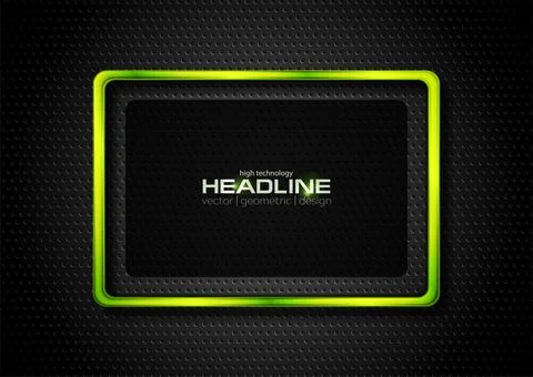 Black perforated background with green glossy rectangle frame 스톡 일러스트