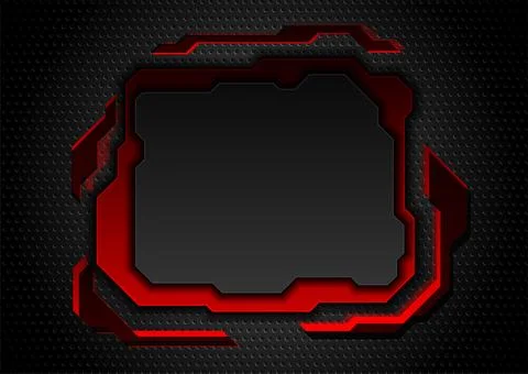 Black perforated metal background with red tech frame Stockillustratie