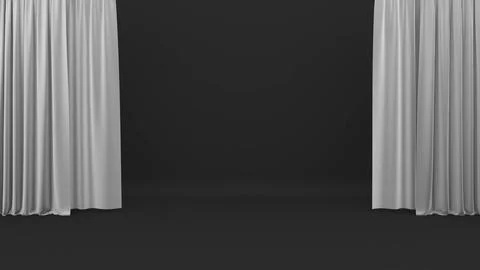 Black performance area and curtains open and close the bright gray stage. D.. Stock Illustration