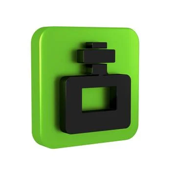 Black Perfume icon isolated on transparent background. Green square button. Stock-Illustration