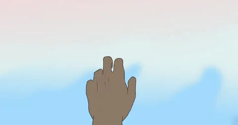 Black person open hand reaching for the blue clear sky. 2D cartoon animation Stock Footage 243217645