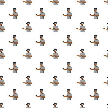 Black person playing virtual reality game seamless pattern Stock Illustration