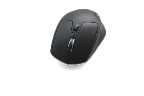 Black personal computer mouse with keys on white background Photos