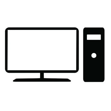 Black Personal Computer Solid Color on White Background Icon Stock Illustration