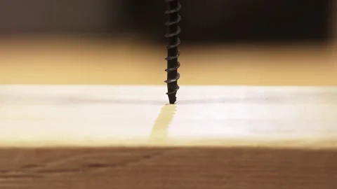 Black Phillips screw being driven into a wooden bar in close-up view Stock Footage 335213589