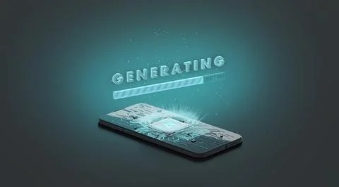 Black phone artificial intelligence generating process mockup, dark backgroun Stock-Illustration