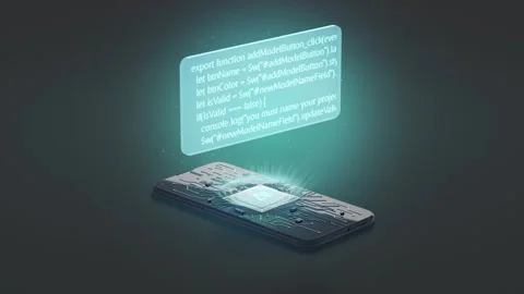 Black phone artificial intelligence hologram code, looped switch, 4k Video stock 246690692