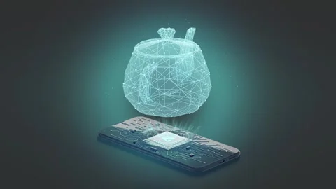 Black phone artificial intelligence hologram kettle, looped switch, 4k Stock Footage 248979989