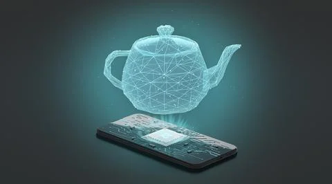 Black phone artificial intelligence kettle neural chip mockup, dark backgroun 스톡 일러스트